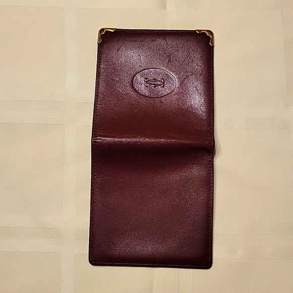 Authentic Les Must De Cartier Leather Bifold Wallet Bordeaux Gold Tone corners - Picture 6 of 10